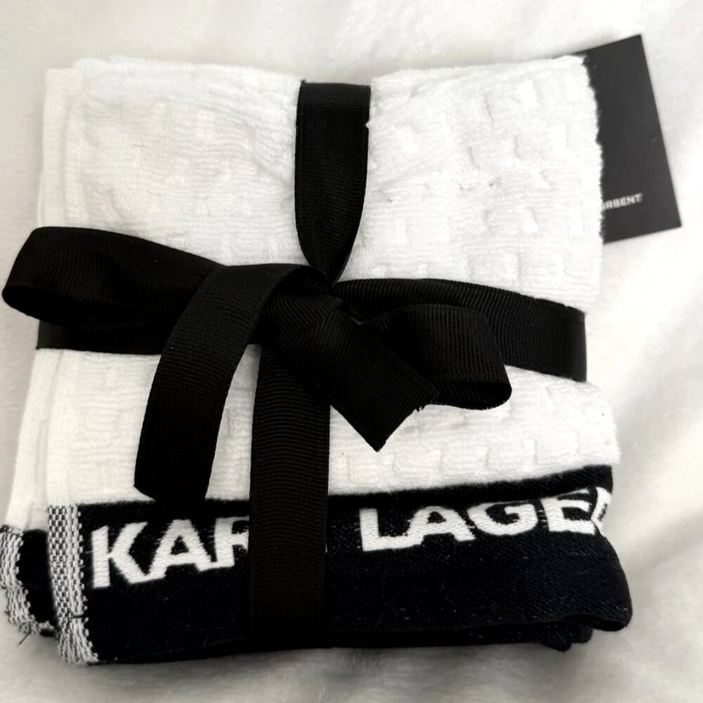 Karl Lagerfeld Paris 4pc Washcloth Set White Black Logo Cotton NWT